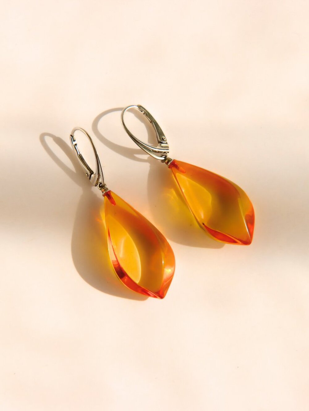 Honey Baltic Amber Dangle Earrings in Sterling Silver